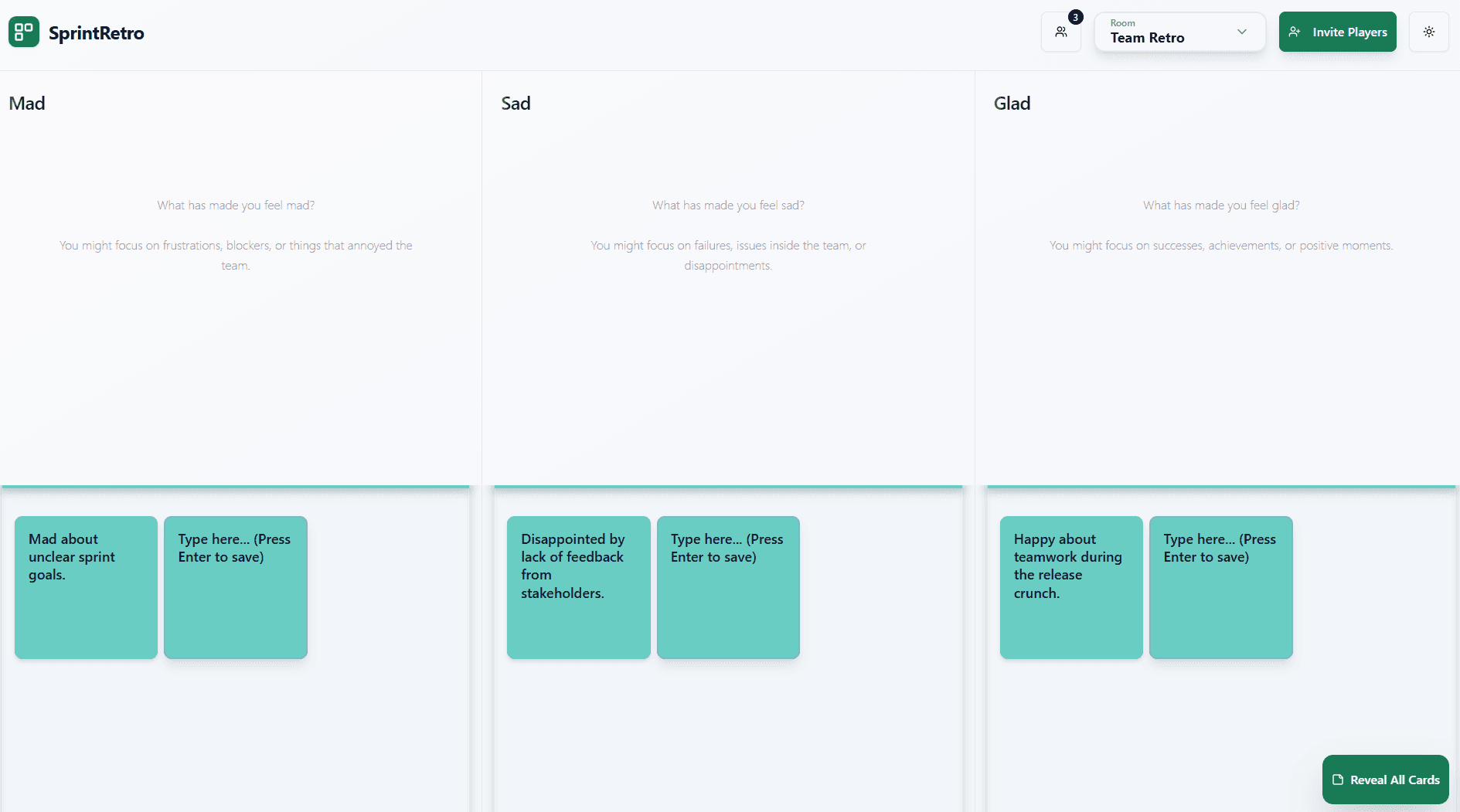 Team members writing anonymous retrospective cards